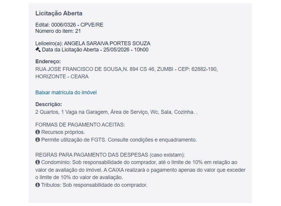 Imóvel em leilão
