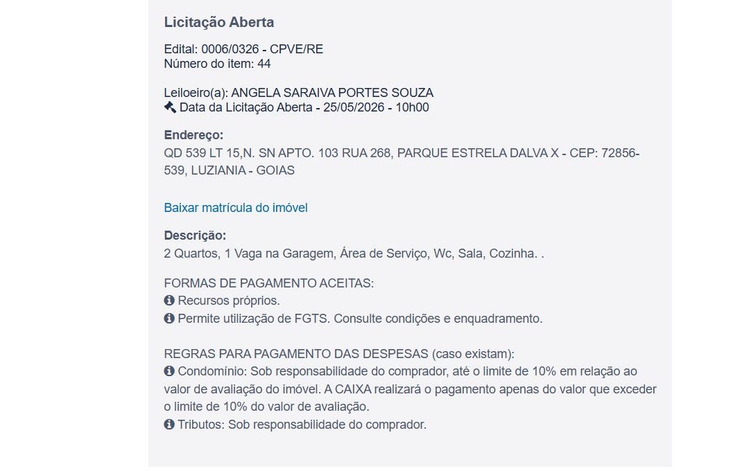 Imóvel em leilão