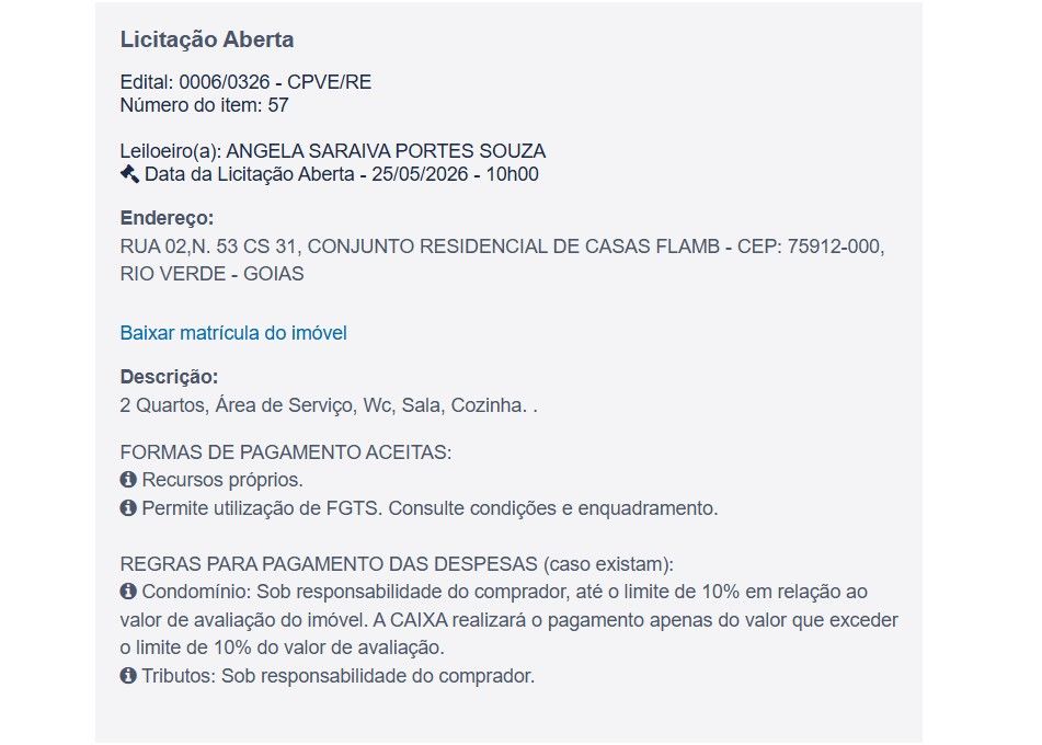 Imóvel em leilão