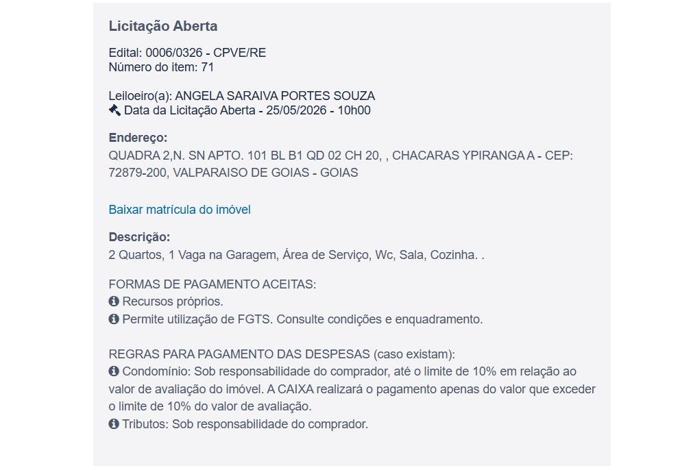 Imóvel em leilão