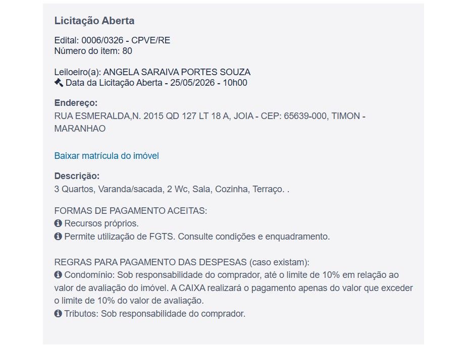 Imóvel em leilão