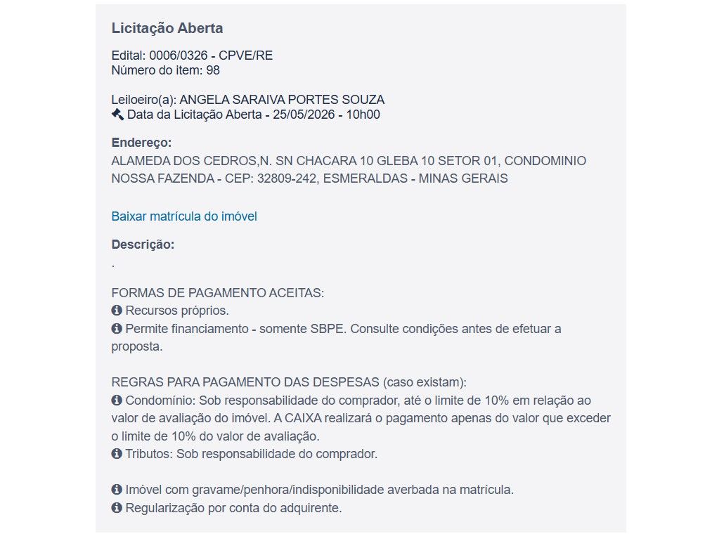 Imóvel em leilão