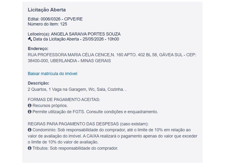 Imóvel em leilão
