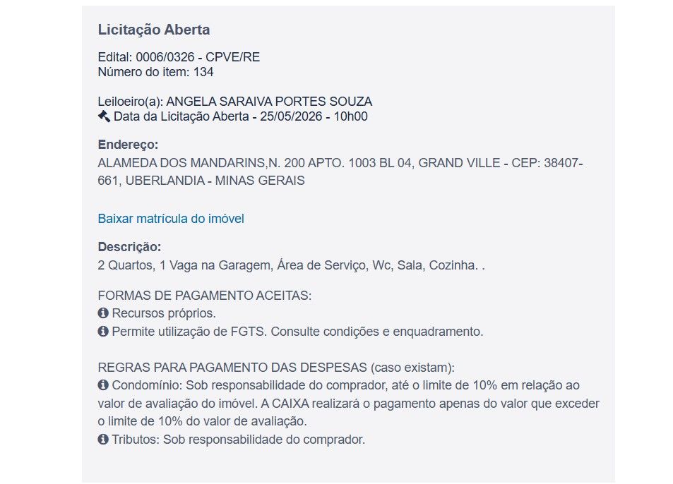 Imóvel em leilão