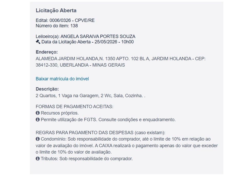 Imóvel em leilão