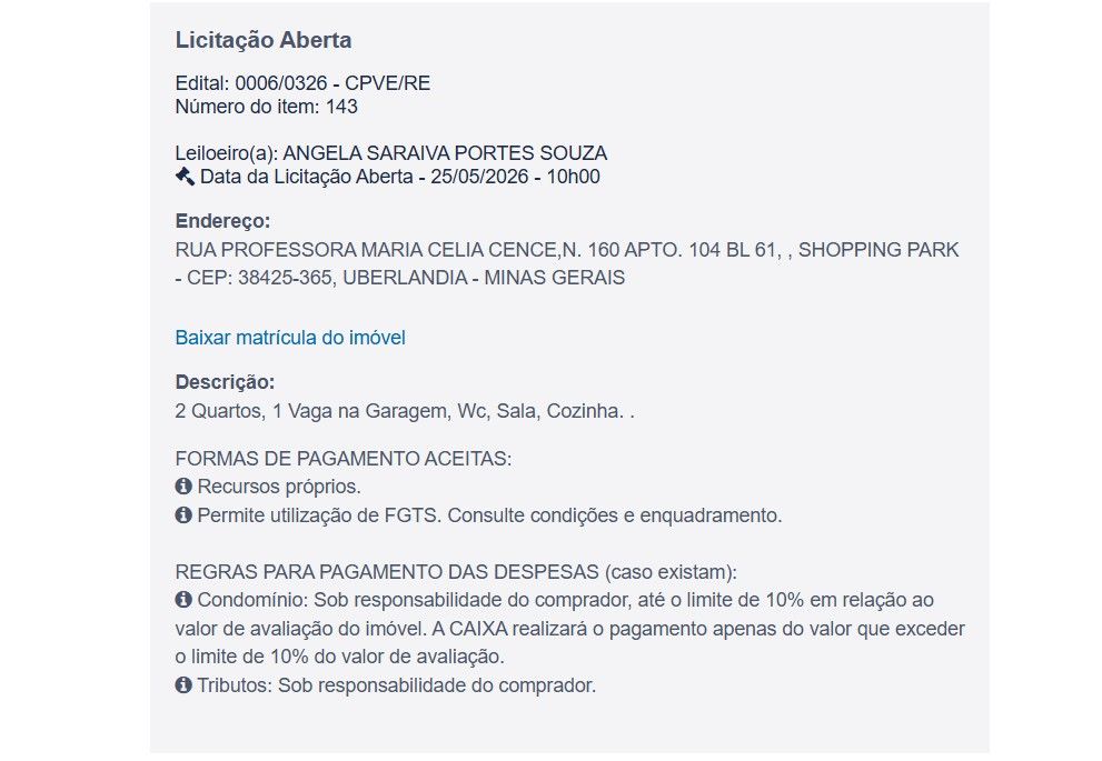 Imóvel em leilão