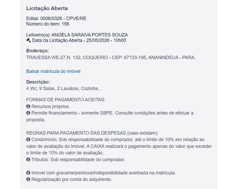 Imóvel em leilão