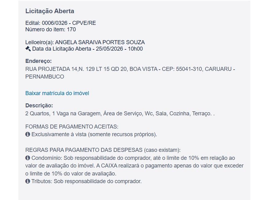 Imóvel em leilão