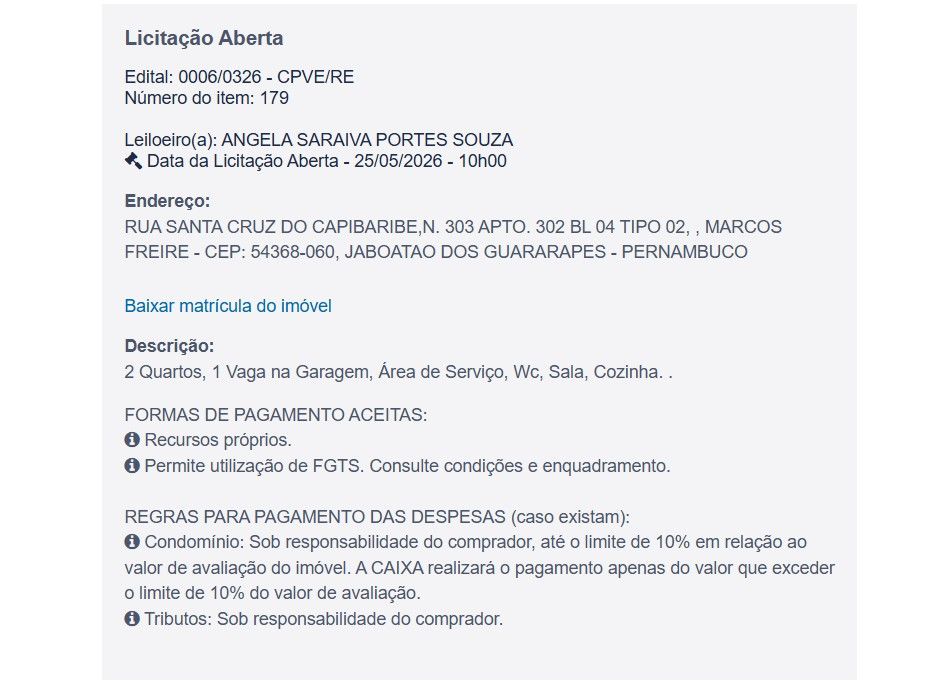 Imóvel em leilão