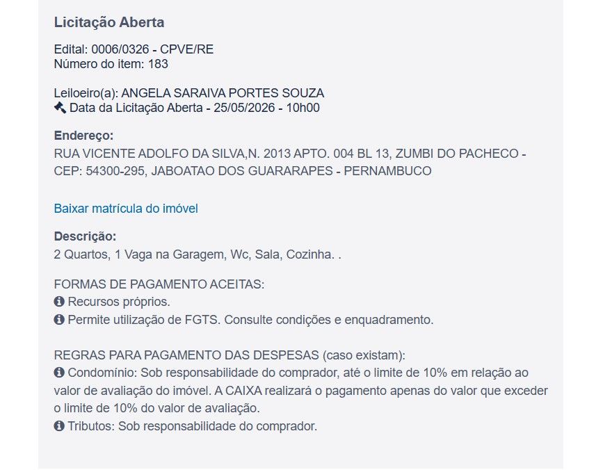 Imóvel em leilão