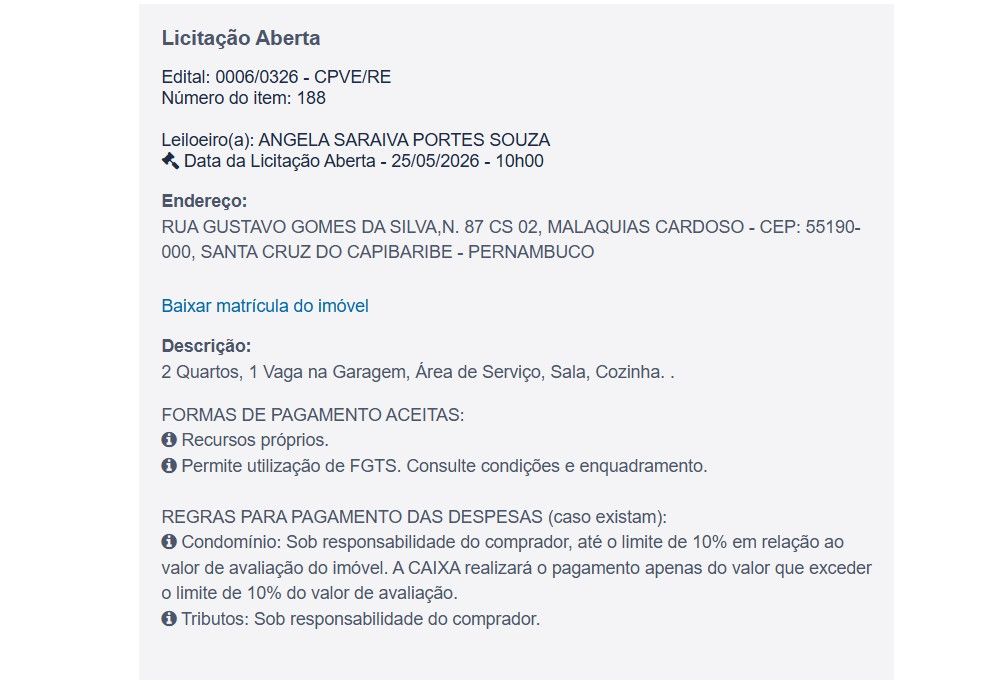 Imóvel em leilão