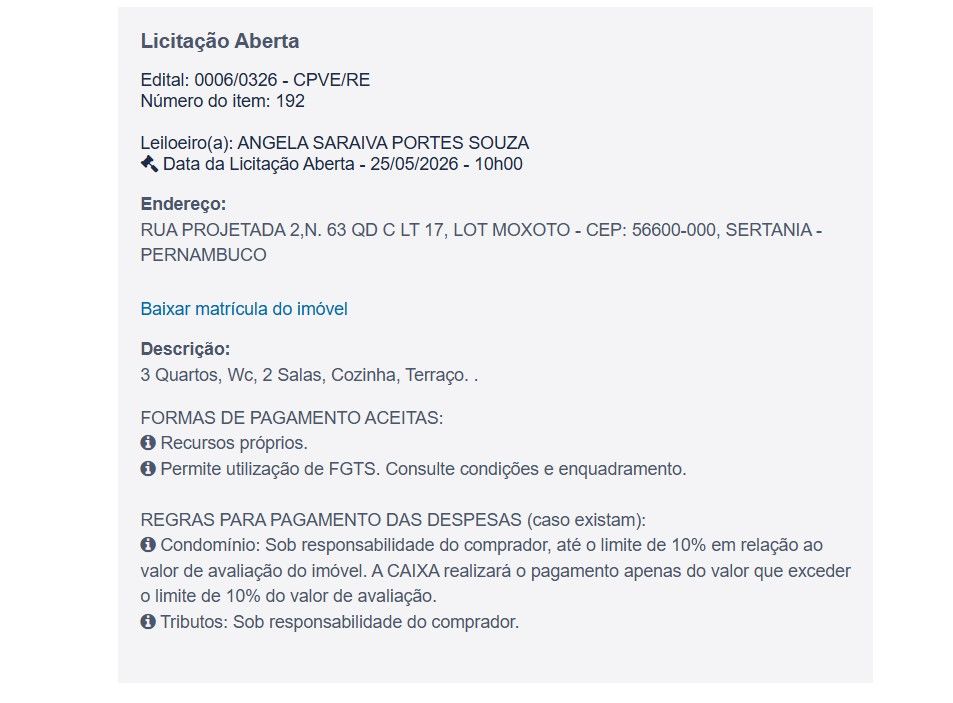 Imóvel em leilão