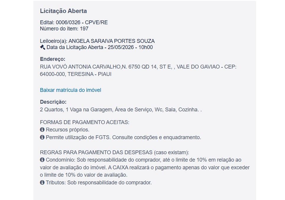 Imóvel em leilão