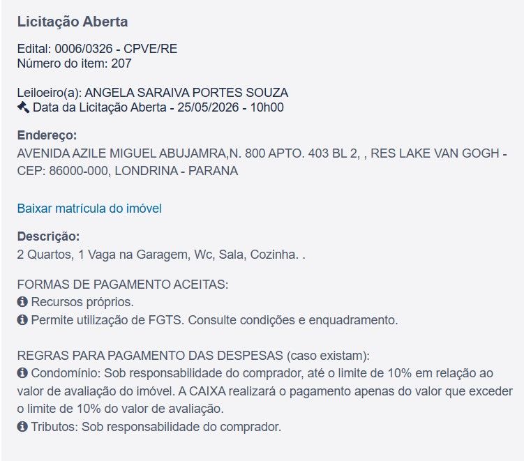 Imóvel em leilão