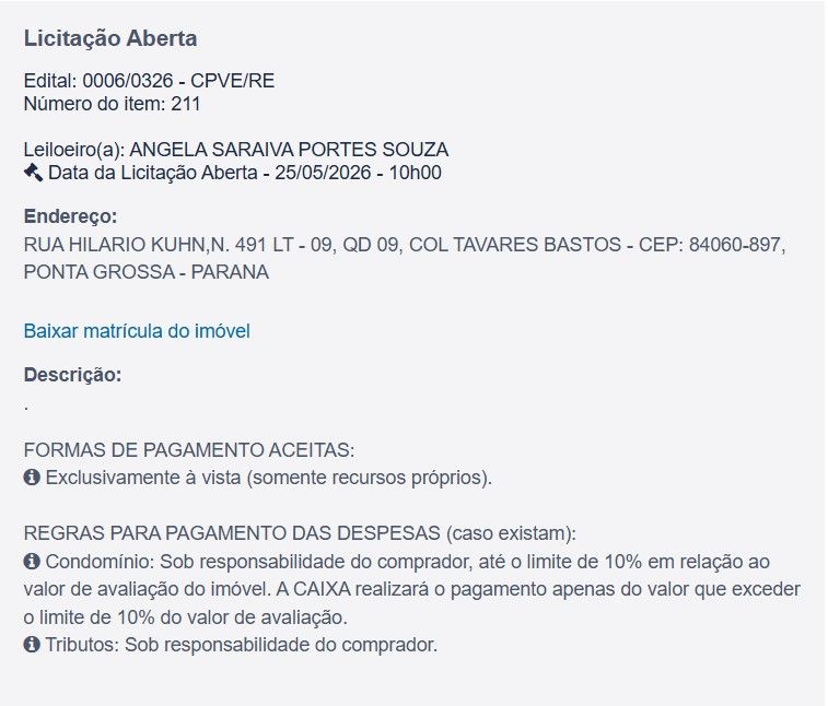 Imóvel em leilão