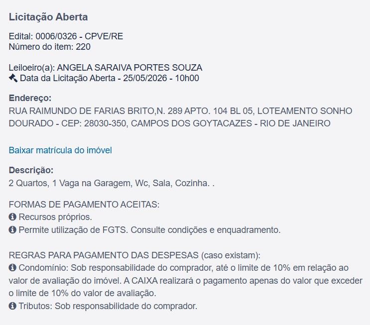Imóvel em leilão