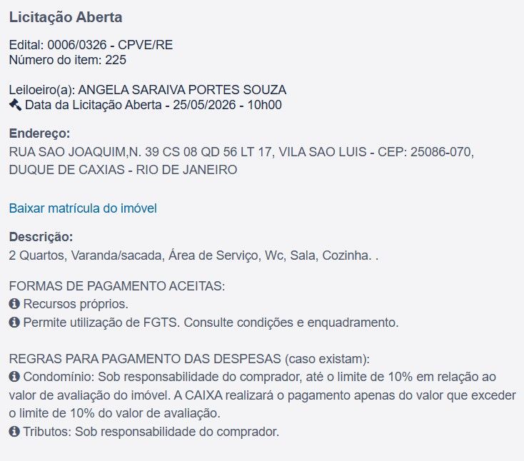 Imóvel em leilão
