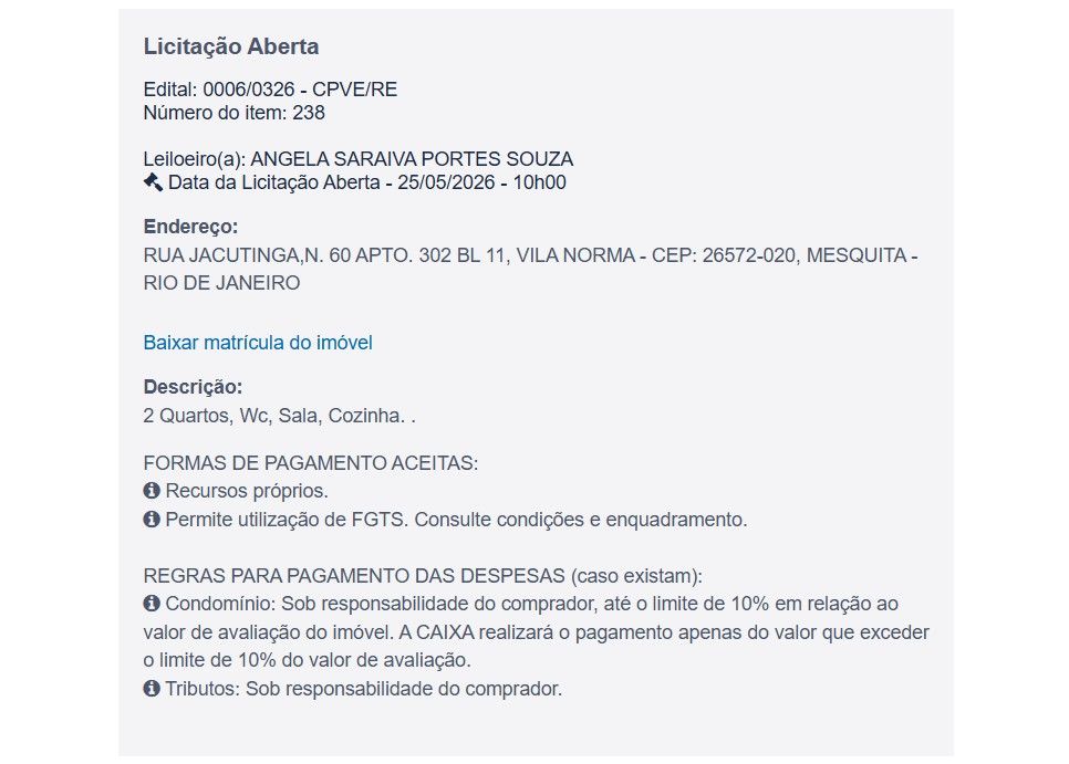 Imóvel em leilão