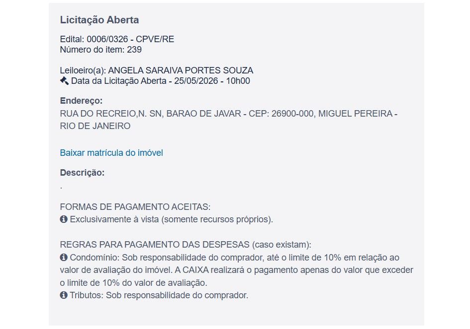 Imóvel em leilão