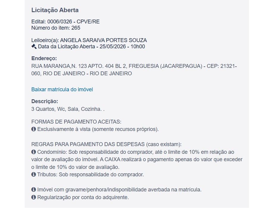 Imóvel em leilão