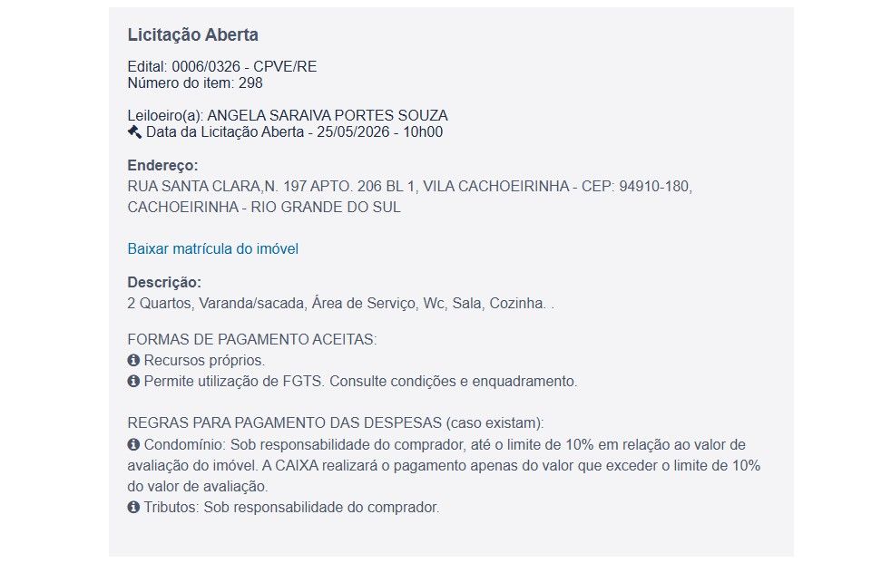 Imóvel em leilão