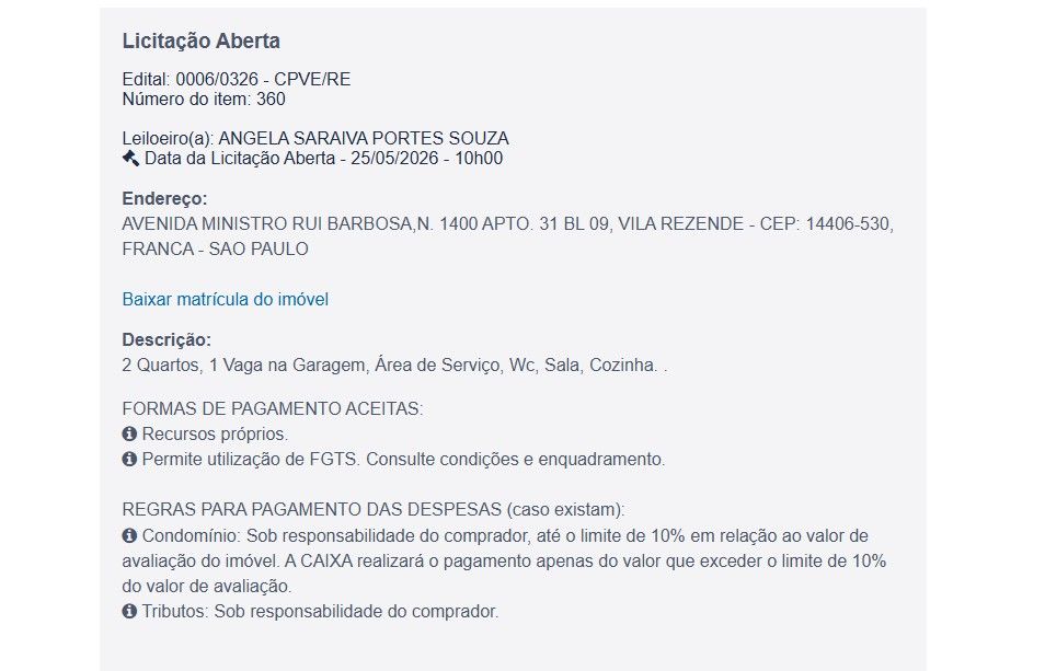 Imóvel em leilão