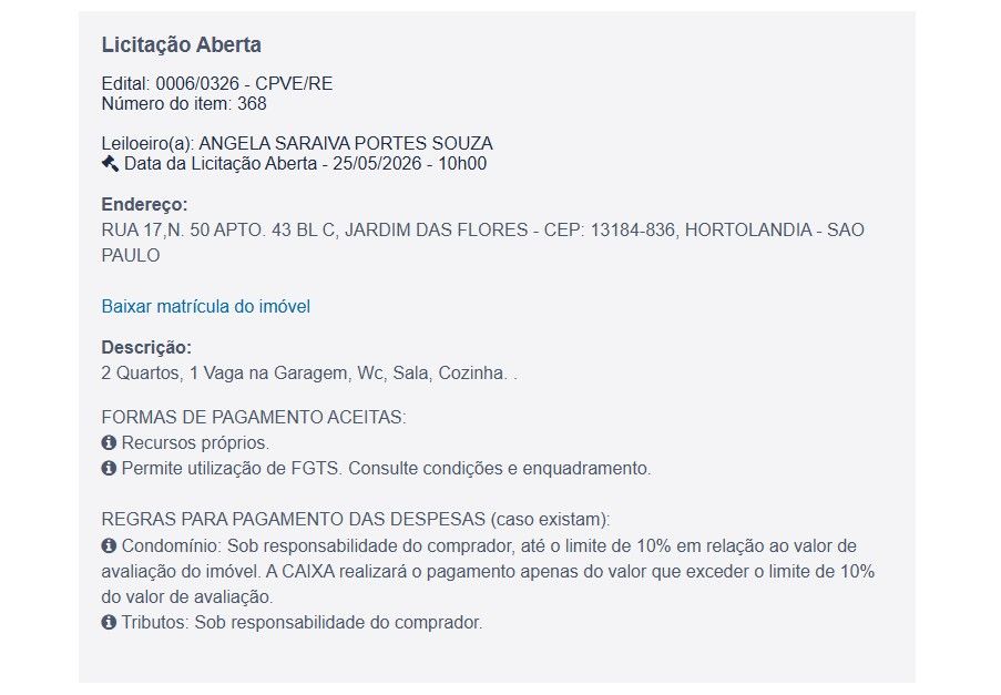 Imóvel em leilão