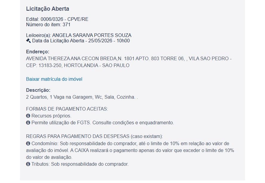 Imóvel em leilão