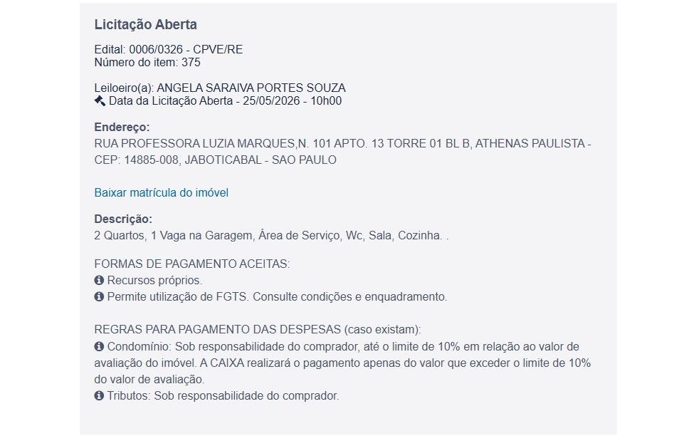 Imóvel em leilão
