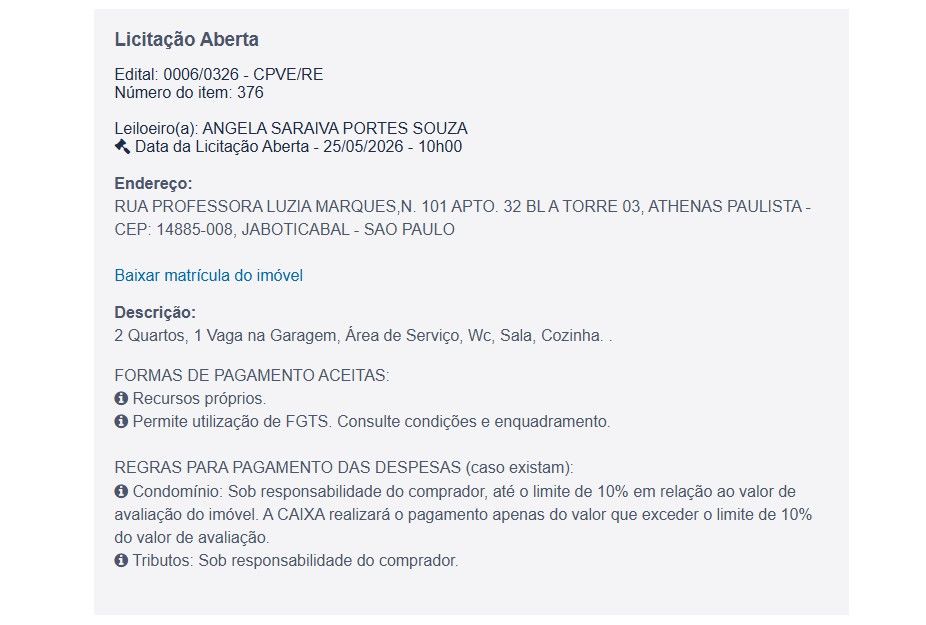 Imóvel em leilão