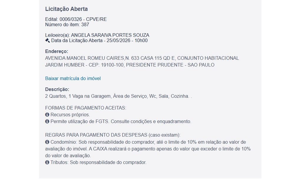 Imóvel em leilão