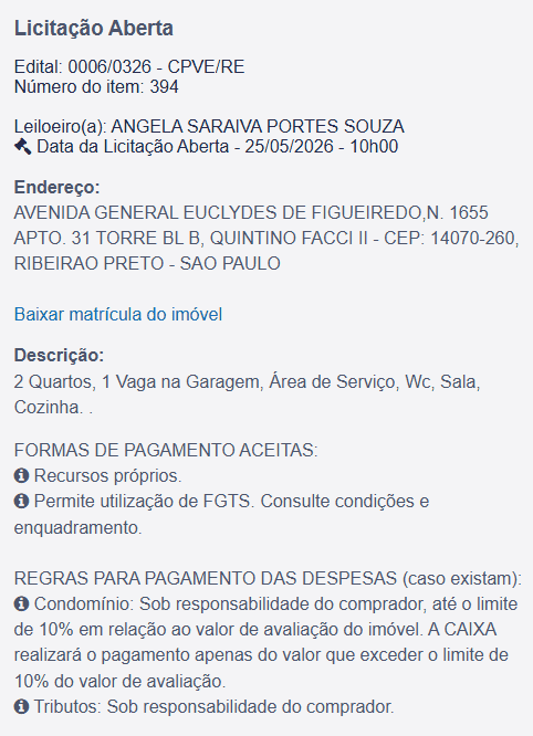 Imóvel em leilão