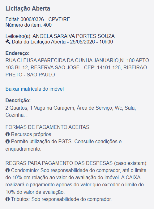 Imóvel em leilão