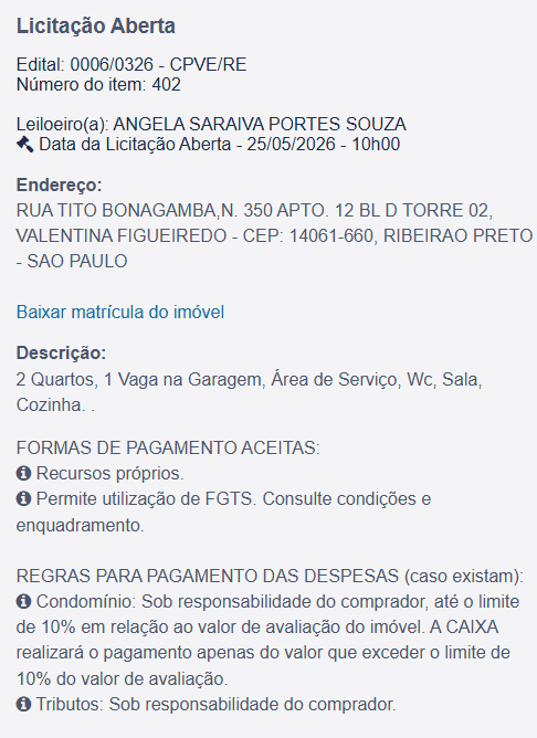 Imóvel em leilão
