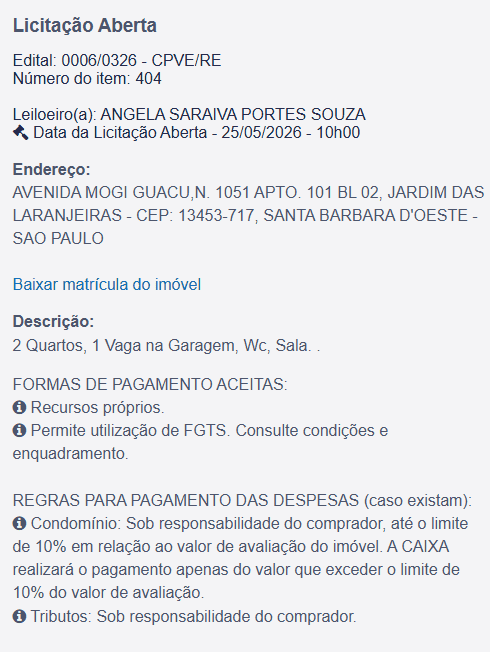 Imóvel em leilão