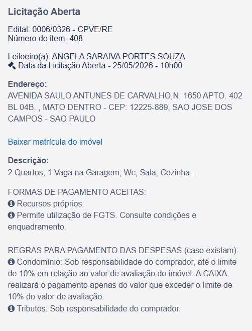 Imóvel em leilão