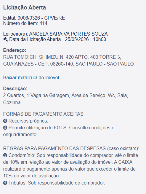 Imóvel em leilão