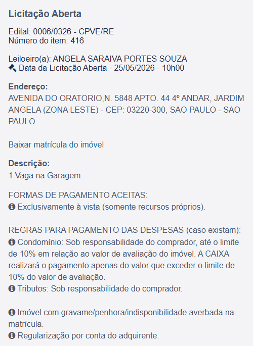 Imóvel em leilão