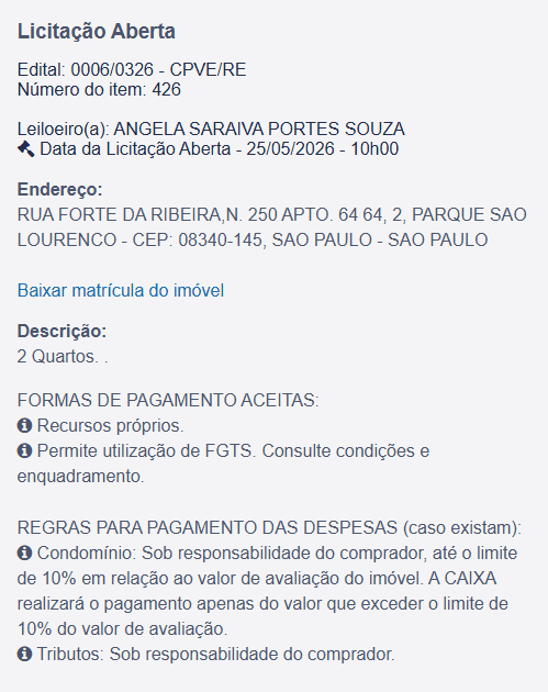 Imóvel em leilão