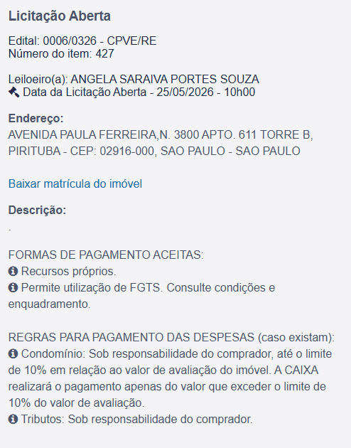 Imóvel em leilão