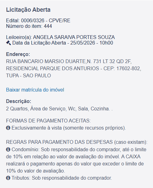 Imóvel em leilão